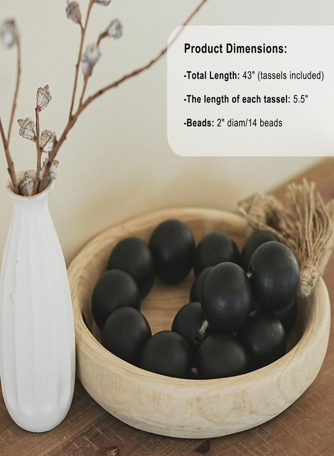 RUIRUICO Extra Large Wood Bead Garland with 2" Diameter Wooden Beads, Wooden Beads Garland with Tassels, Decorative Beads for Farmhouse Decor (Black, 43 Inches) - Image 2